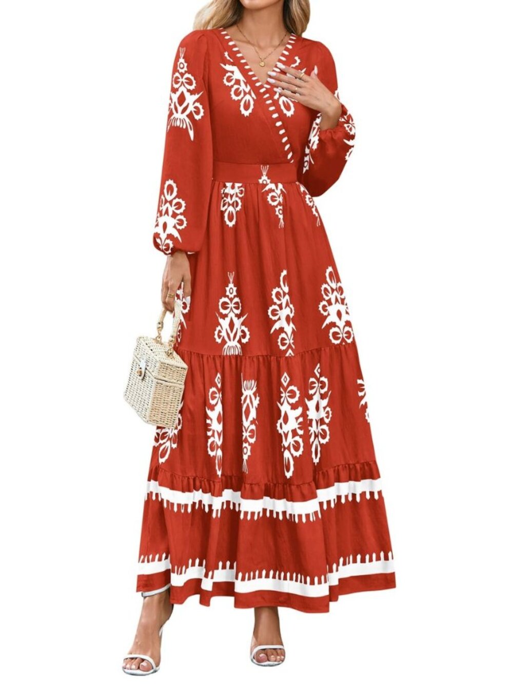Women's Long Sleeve Floral Boho Maxi Wedding Guest Dress